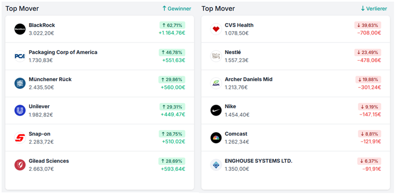 Echtgeld-Portfolio 2024 Parqet Top Mover 2024