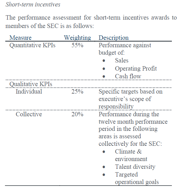 Performance-Metriken Short-term incentives Richemont